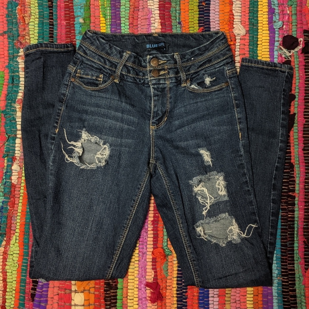 Blue spice ripped skinny jeans